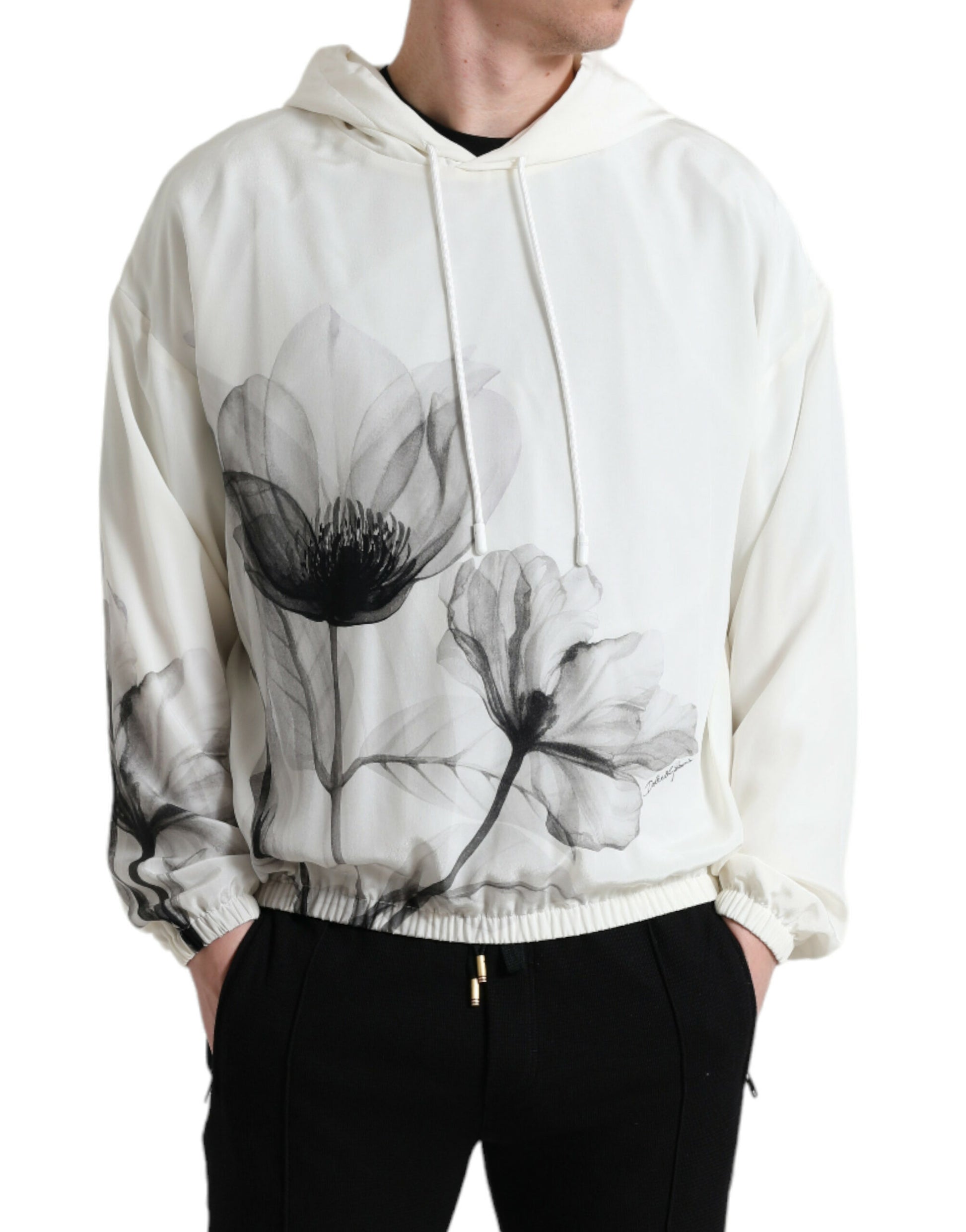 Dolce & Gabbana White Floral Print Hooded Pullover Sweater Dolce & Gabbana