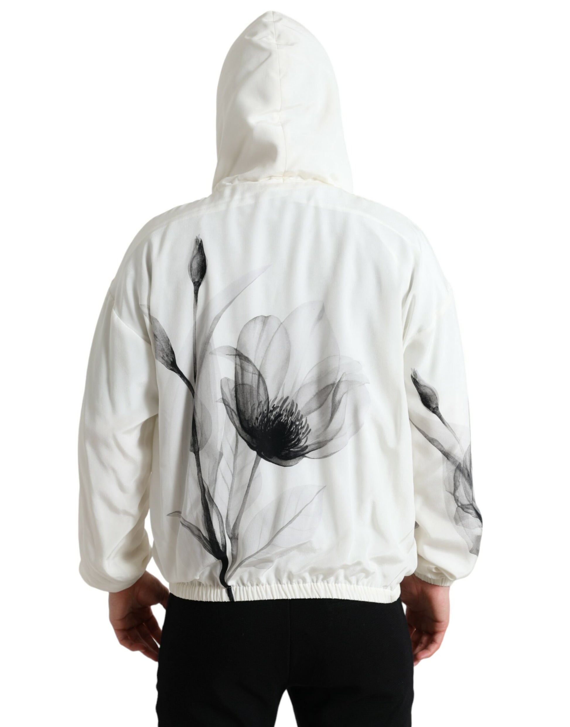 Dolce & Gabbana White Floral Print Hooded Pullover Sweater Dolce & Gabbana