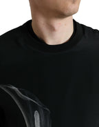 Dolce & Gabbana black floral print crewneck pullover sweater displayed on a hanger.