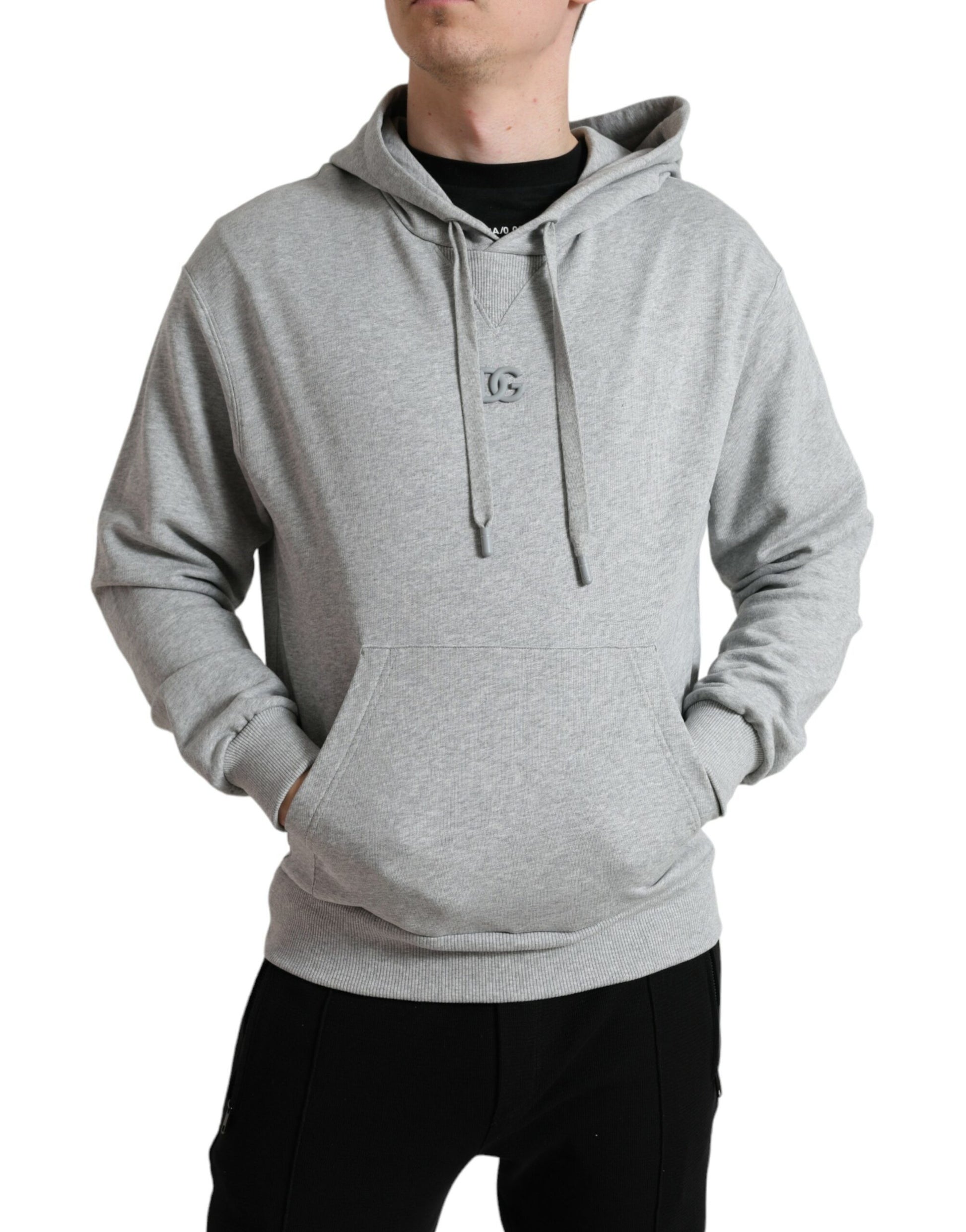 Dolce & Gabbana Gray Cotton Logo Hooded Sweatshirt Sweater Dolce & Gabbana