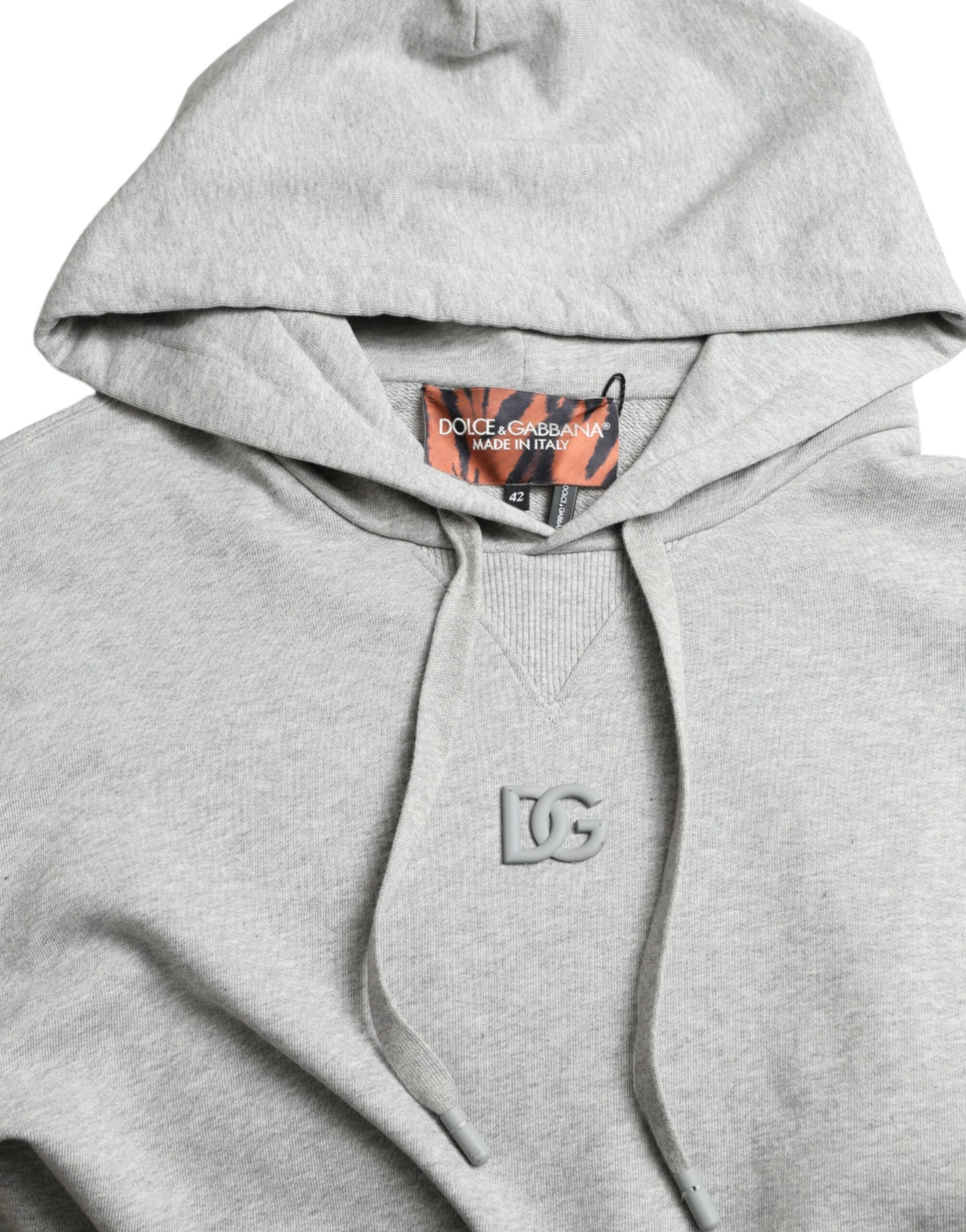 Dolce & Gabbana Gray Cotton Logo Hooded Sweatshirt Sweater Dolce & Gabbana