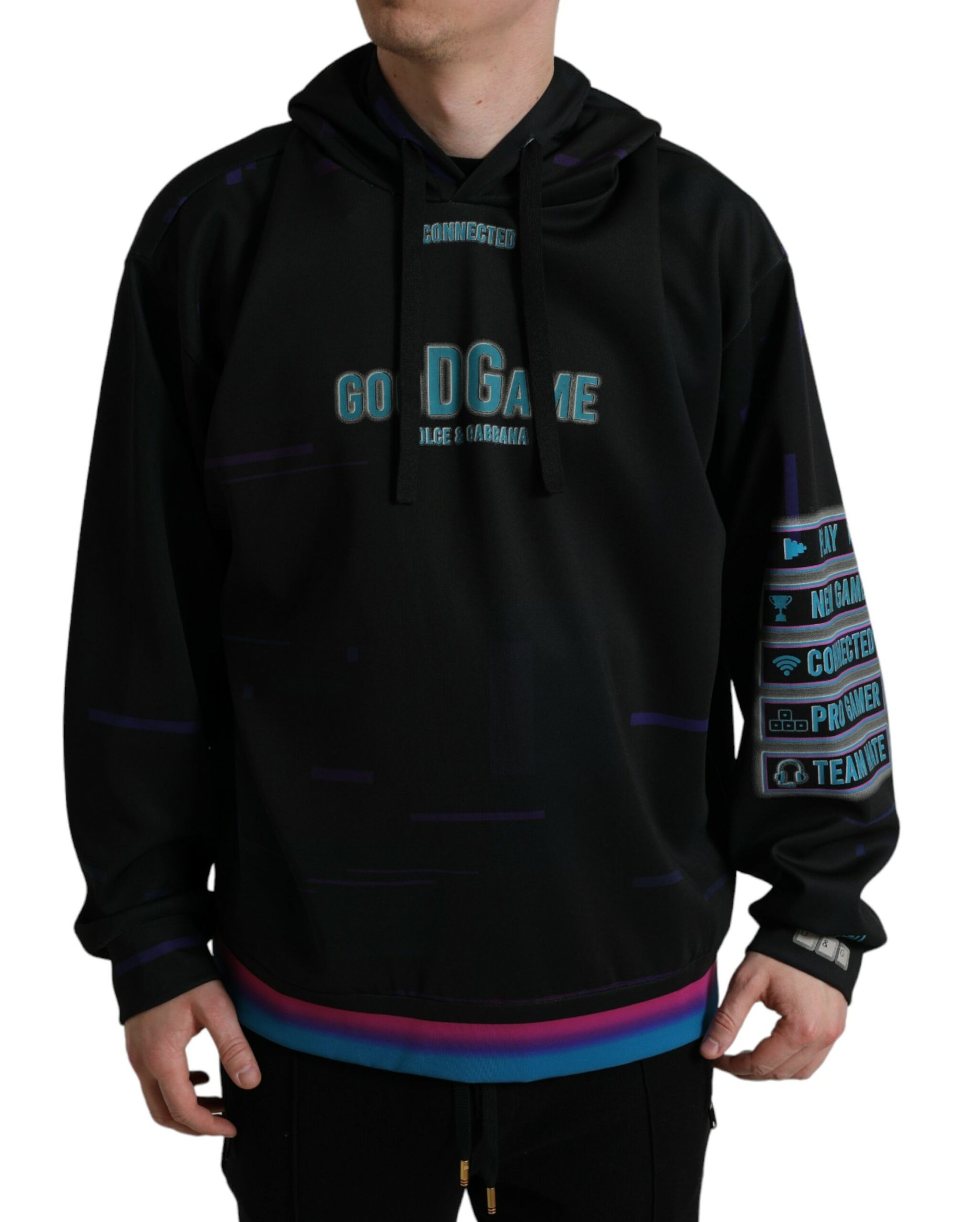 Dolce & Gabbana Black Logo Print Hooded Sweatshirt Sweater Dolce & Gabbana