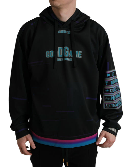 Dolce & Gabbana Black Logo Print Hooded Sweatshirt Sweater Dolce & Gabbana