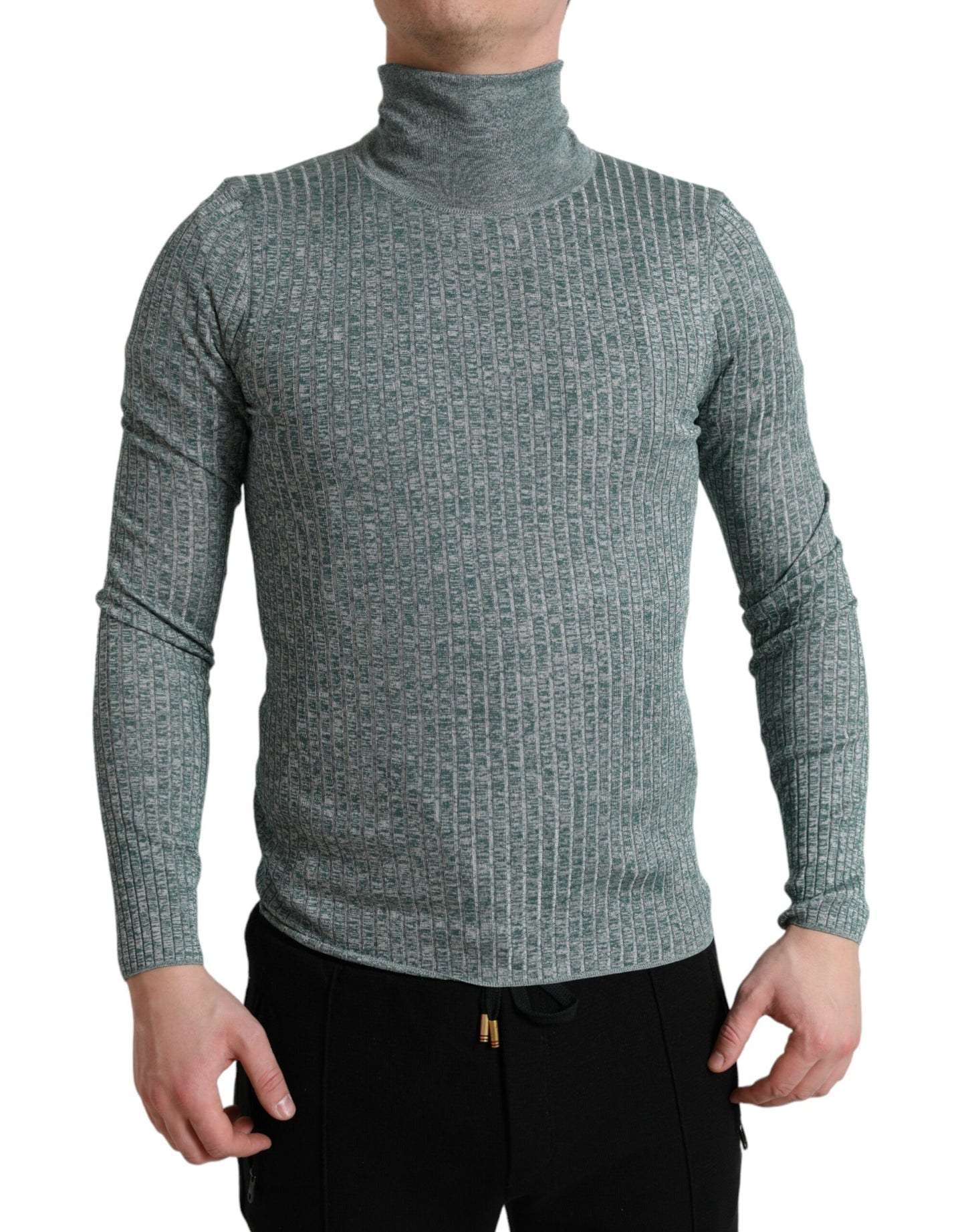 Dolce & Gabbana Green Polyester Turtleneck Pullover Sweater Dolce & Gabbana