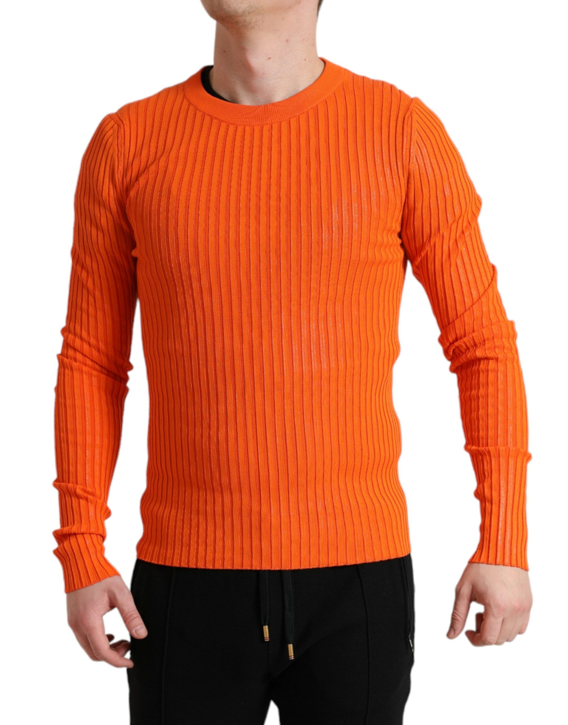 Dolce & Gabbana Orange Knitted Crewneck Men Pullover Sweater Dolce & Gabbana