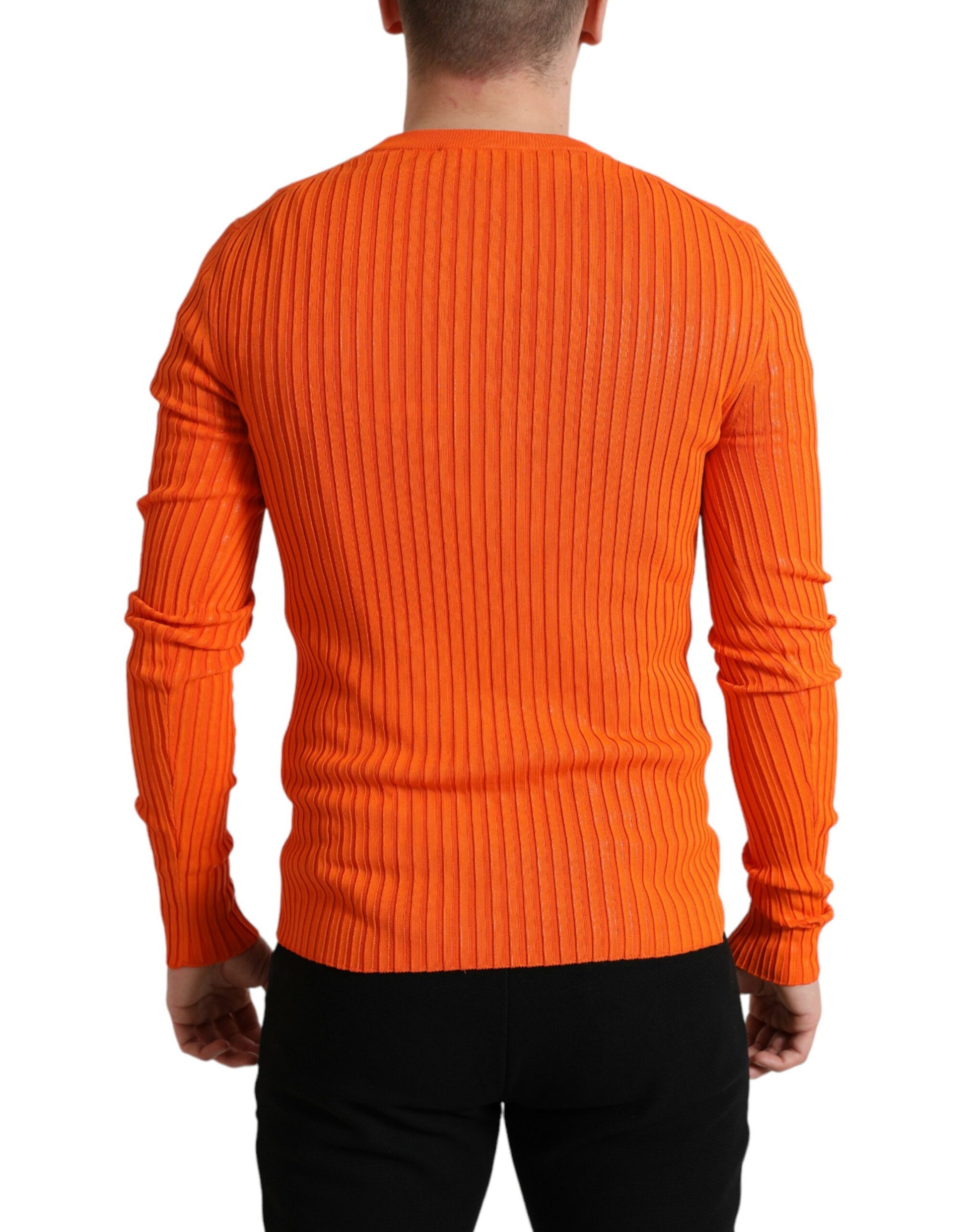 Dolce & Gabbana Orange Knitted Crewneck Men Pullover Sweater Dolce & Gabbana