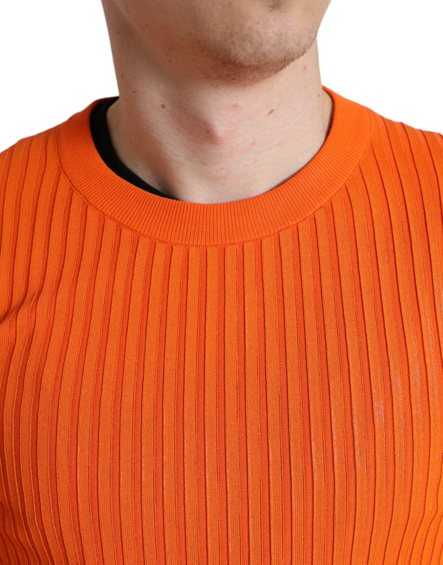 Dolce & Gabbana Orange Knitted Crewneck Men Pullover Sweater Dolce & Gabbana