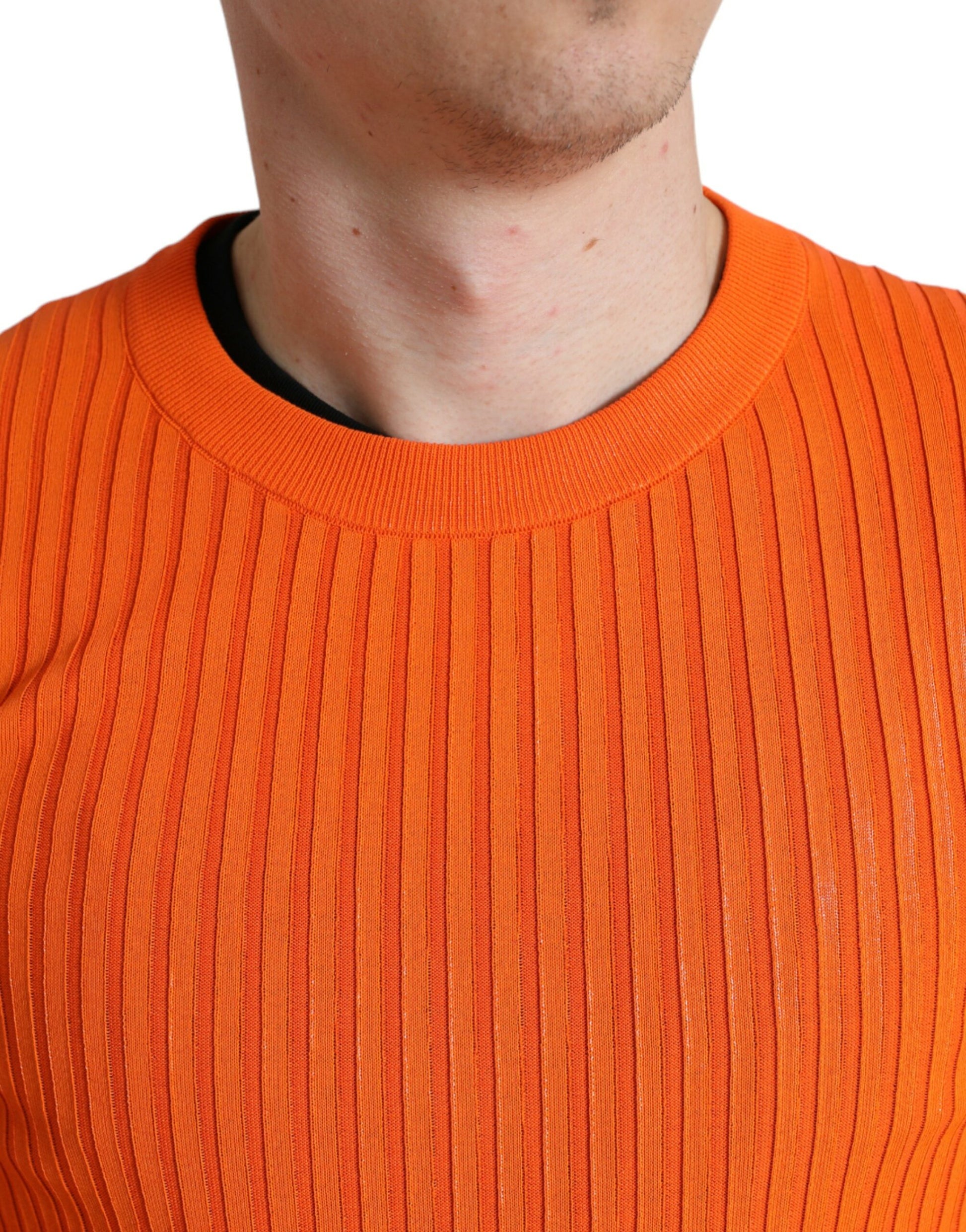 Dolce & Gabbana Orange Knitted Crewneck Men Pullover Sweater Dolce & Gabbana