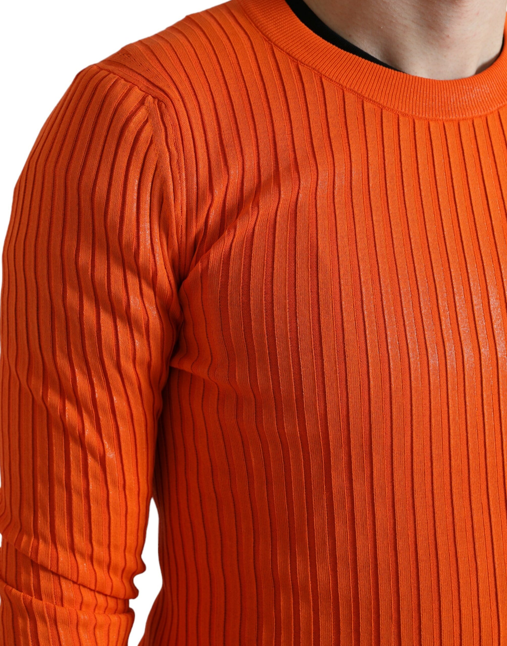 Dolce & Gabbana Orange Knitted Crewneck Men Pullover Sweater Dolce & Gabbana