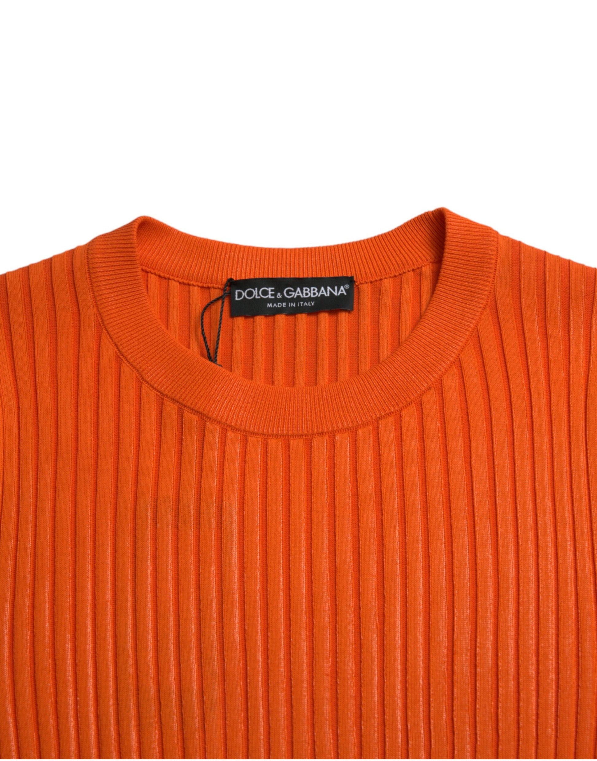 Dolce & Gabbana Orange Knitted Crewneck Men Pullover Sweater Dolce & Gabbana