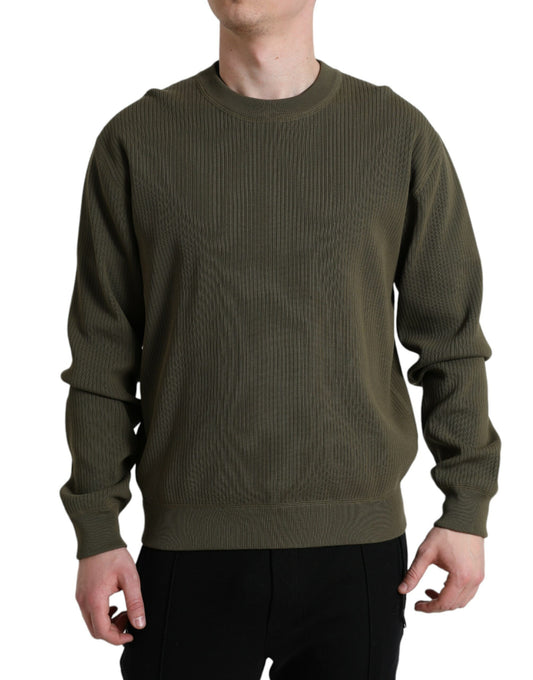 Dolce & Gabbana Green Cotton Crew Neck Men Pullover Sweater Dolce & Gabbana