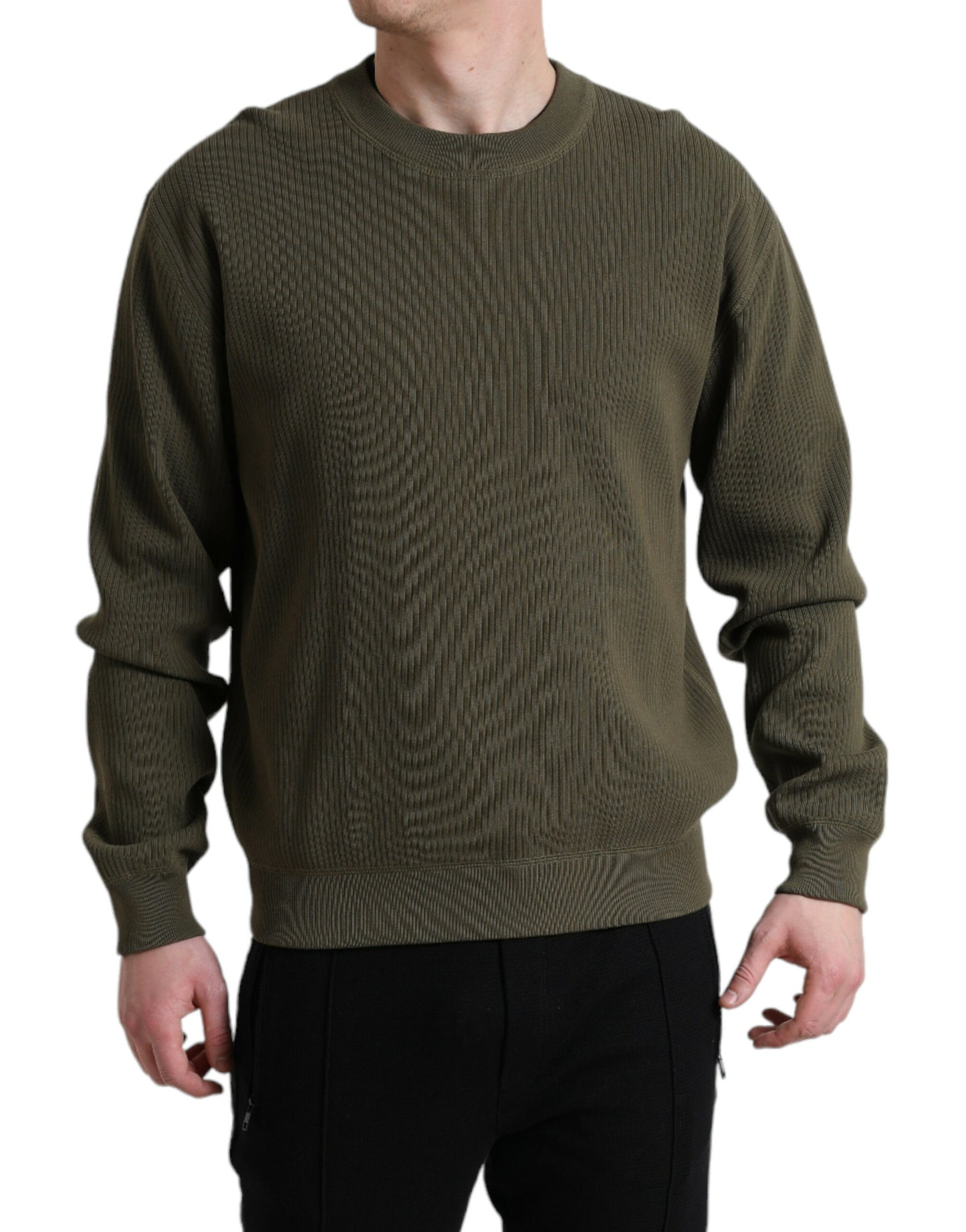 Dolce & Gabbana Green Cotton Crew Neck Men Pullover Sweater Dolce & Gabbana