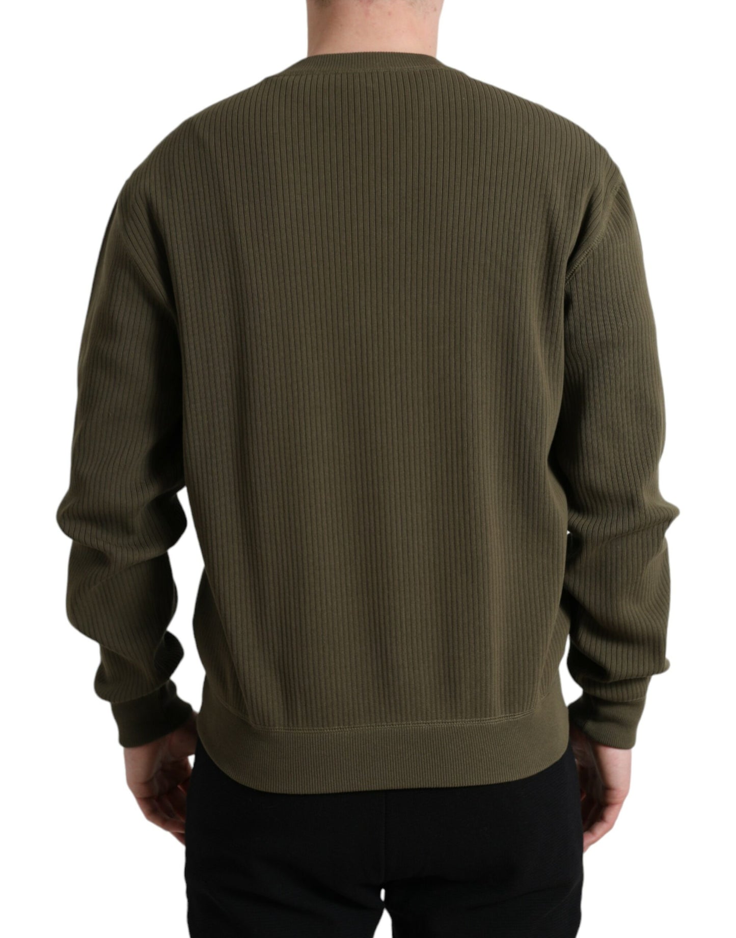 Dolce & Gabbana Green Cotton Crew Neck Men Pullover Sweater Dolce & Gabbana