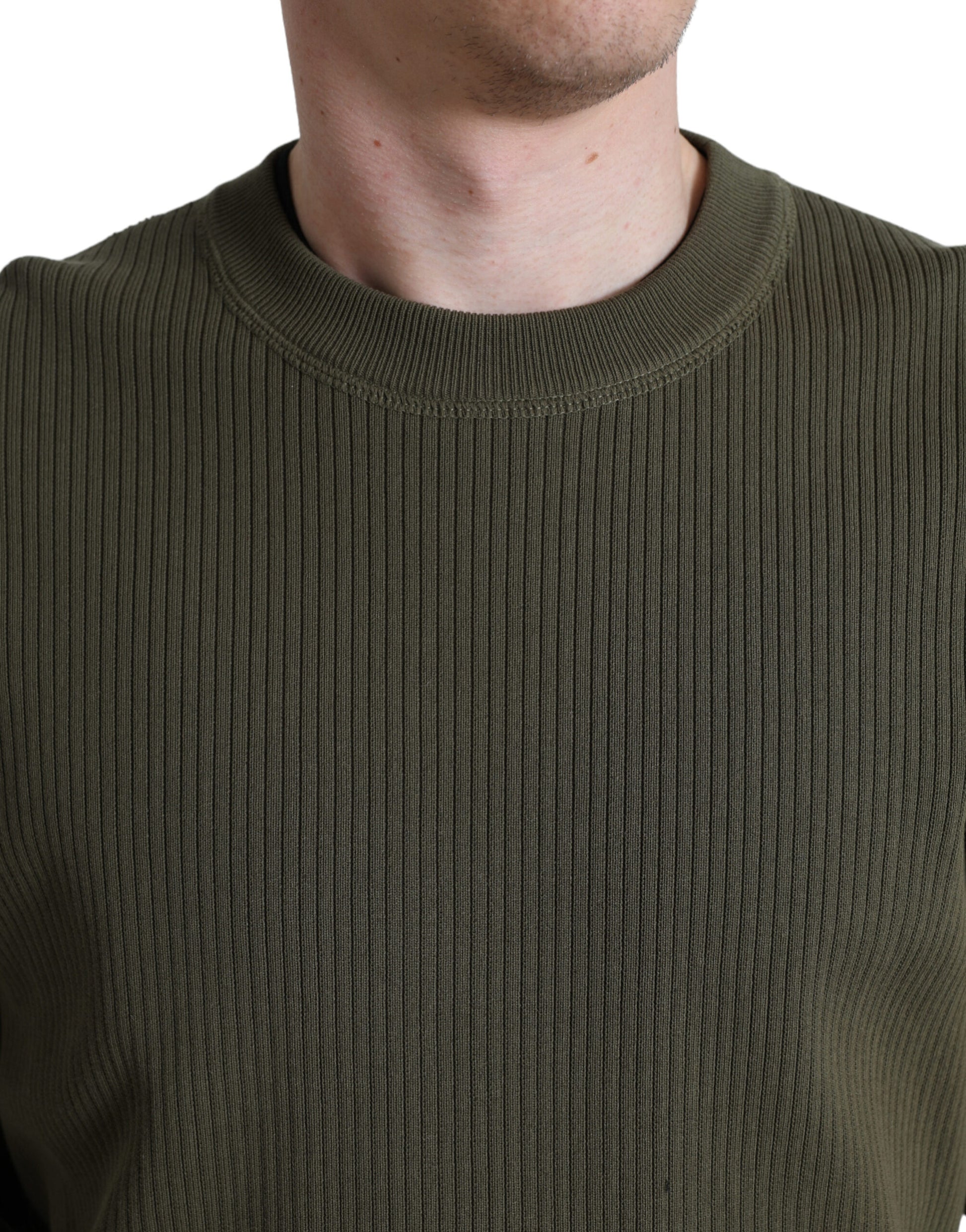 Dolce & Gabbana Green Cotton Crew Neck Men Pullover Sweater Dolce & Gabbana
