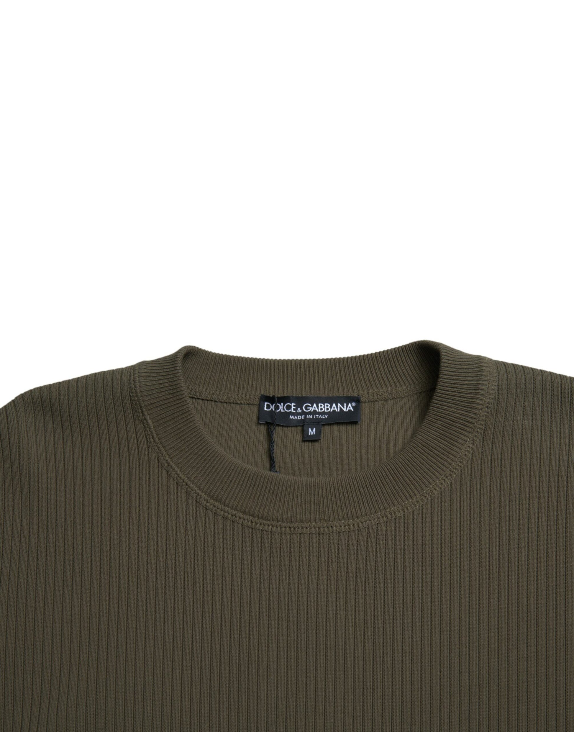 Dolce & Gabbana Green Cotton Crew Neck Men Pullover Sweater Dolce & Gabbana