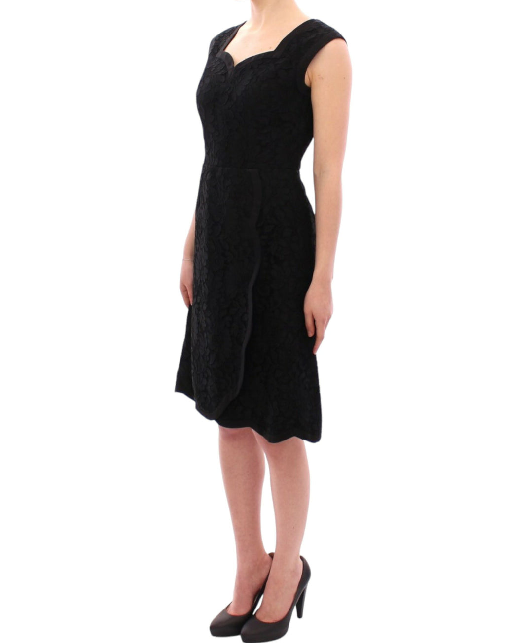 Black floral lace Sicily runway dress by Dolce & Gabbana, featuring intricate lace details and a fitted silhouette.