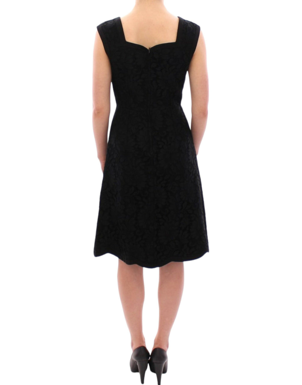Dolce & Gabbana black floral lace Sicily runway dress with intricate lace details and elegant silhouette.