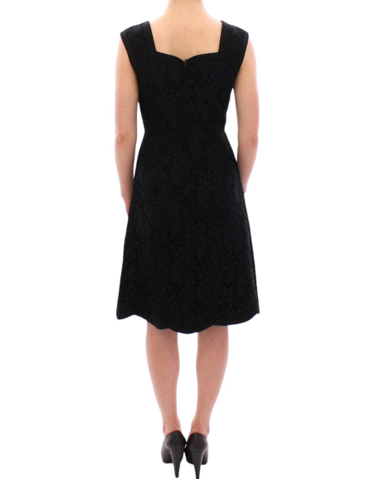 Dolce & Gabbana black floral lace Sicily runway dress with intricate lace details and elegant silhouette.