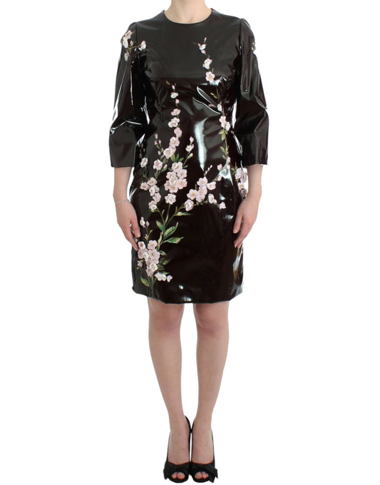 Dolce & Gabbana Black patent floral HANDPAINTED dress Dolce & Gabbana
