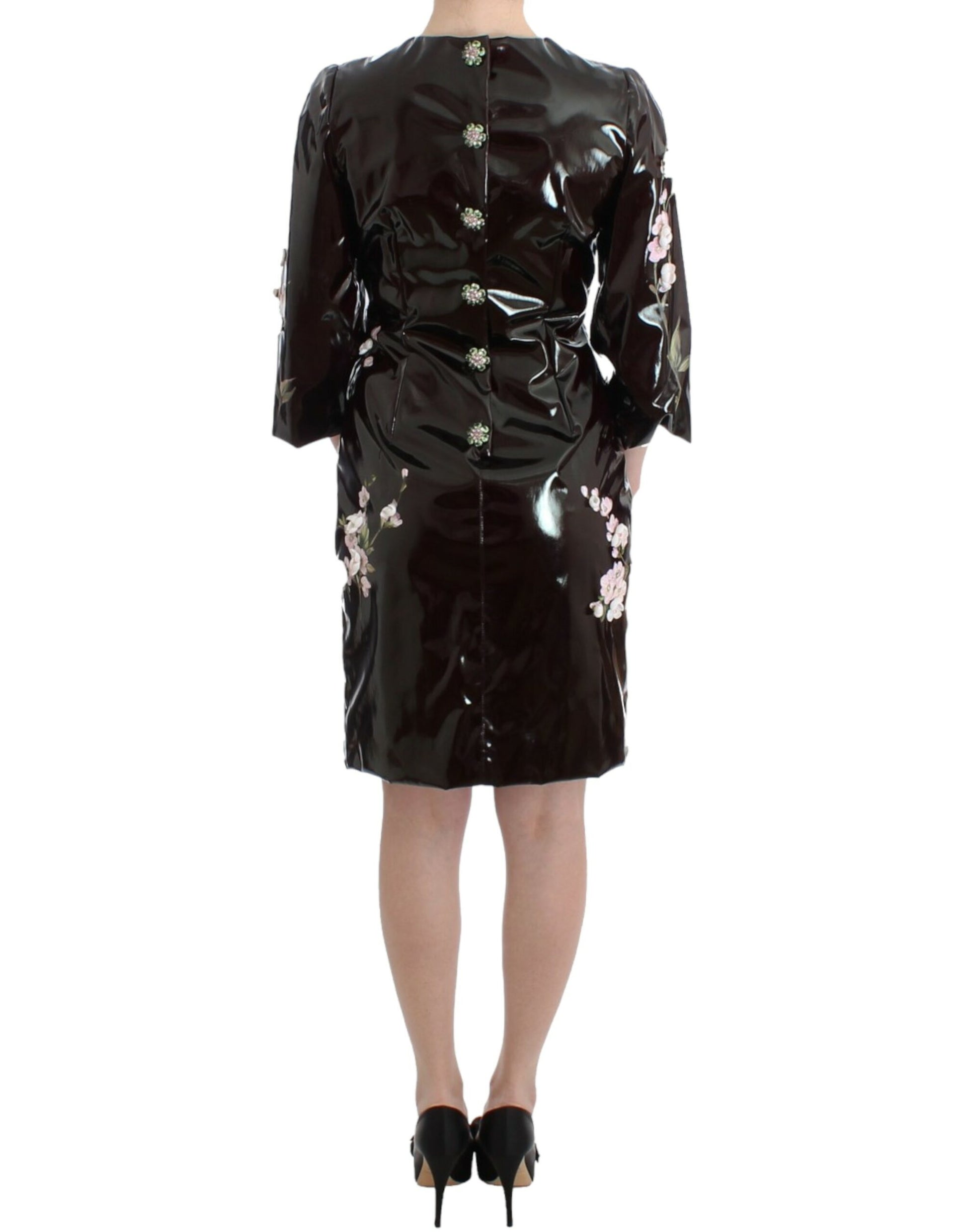 Dolce & Gabbana Black patent floral HANDPAINTED dress Dolce & Gabbana