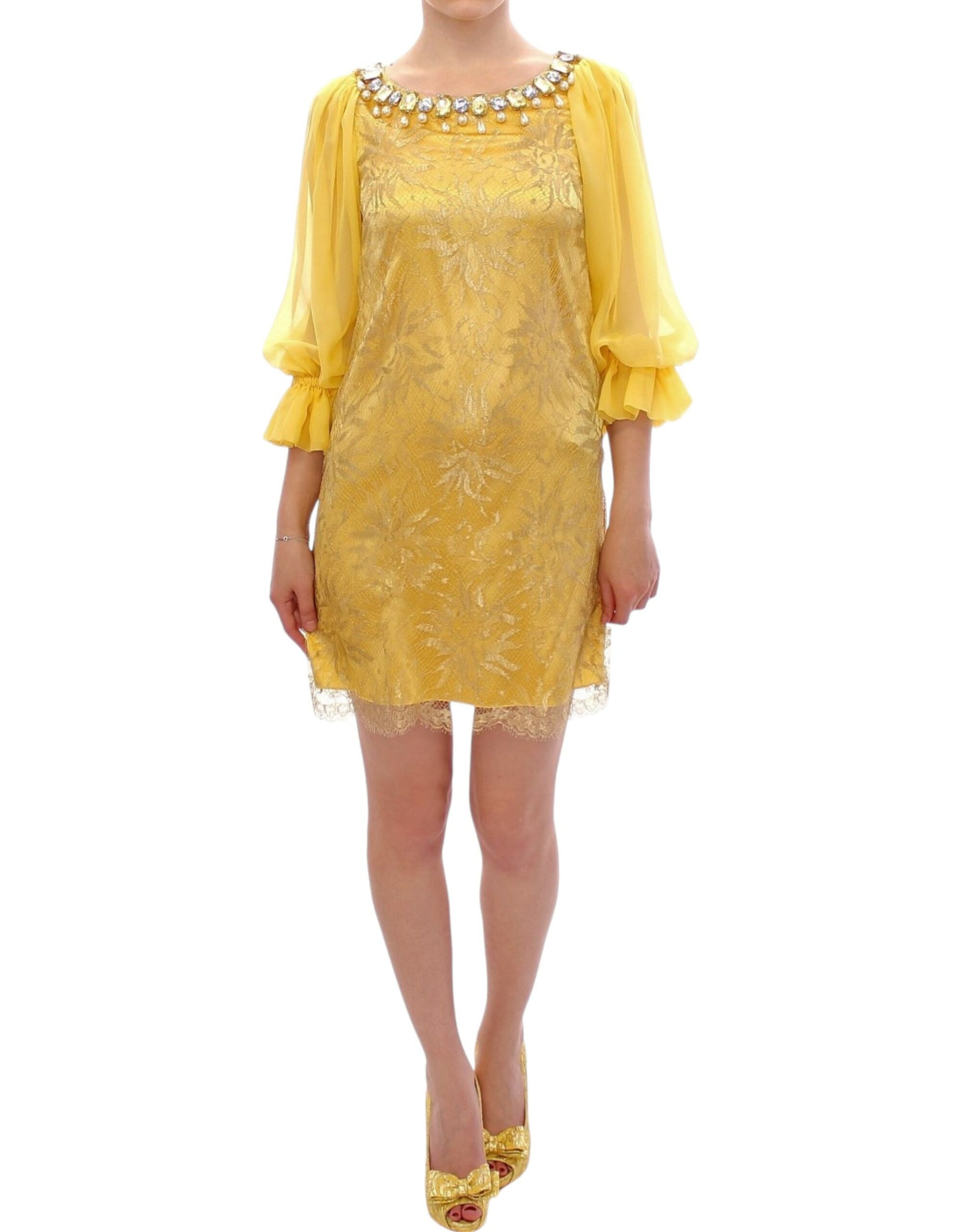 Dolce & Gabbana Yellow lace crystal mini dress Dolce & Gabbana