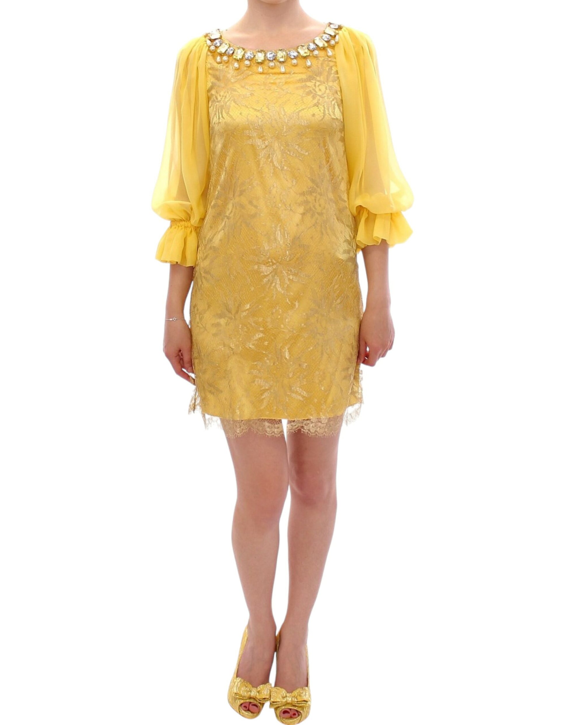 Dolce & Gabbana Yellow lace crystal mini dress Dolce & Gabbana