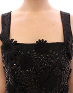 Dolce & Gabbana black floral crystal-embellished dress with intricate detailing and elegant silhouette.