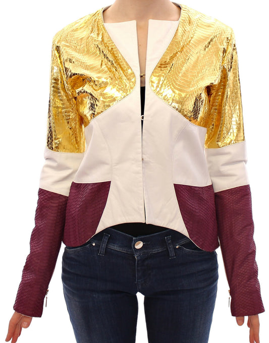Vladimiro Gioia White Gold Purple Leather Jacket Vladimiro Gioia