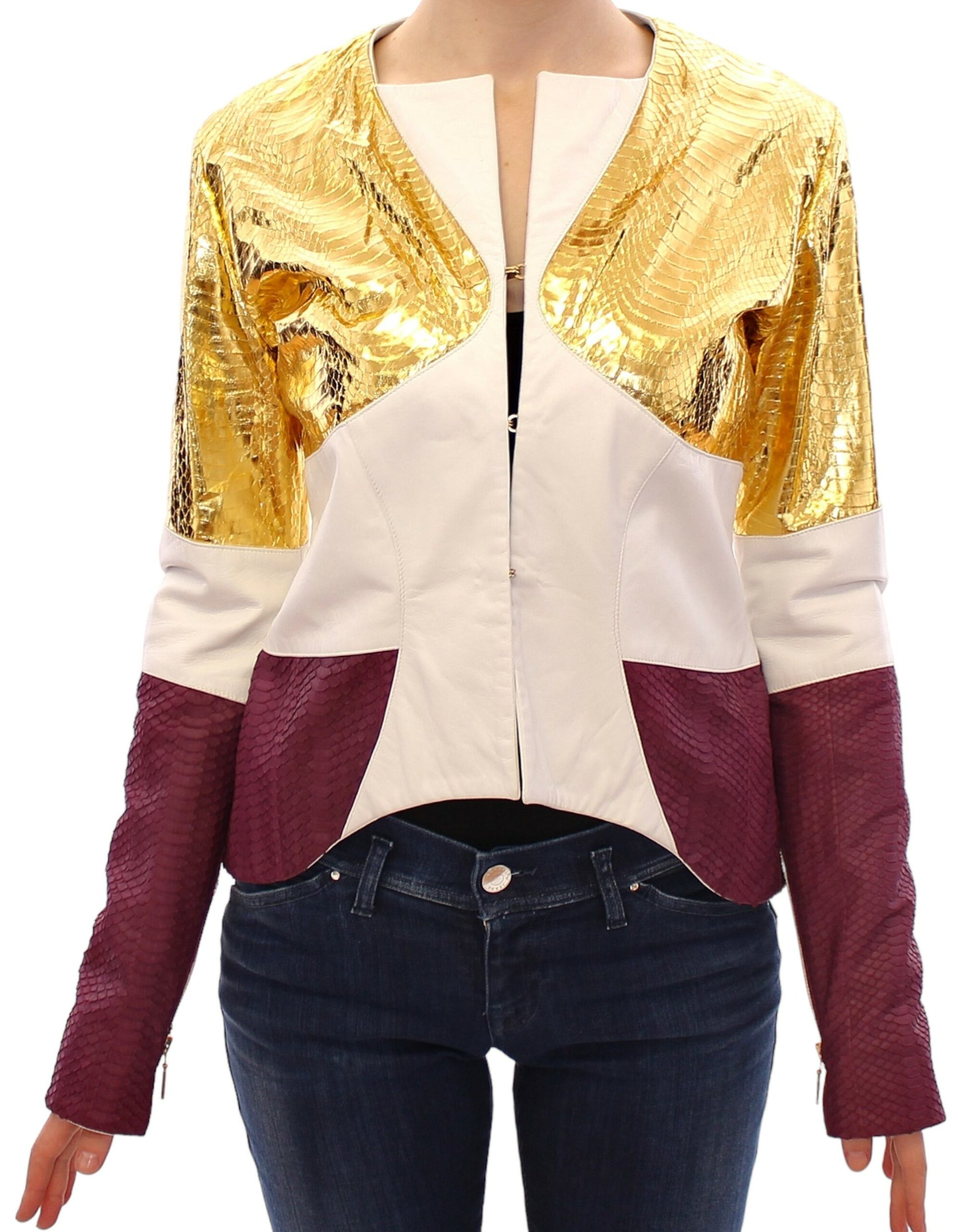 Vladimiro Gioia White Gold Purple Leather Jacket Vladimiro Gioia