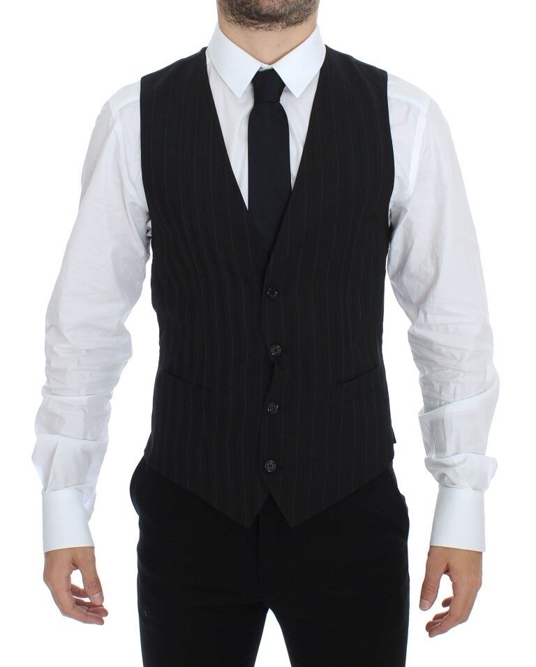 Dolce & Gabbana Black Striped Stretch Dress Vest Gilet Dolce & Gabbana
