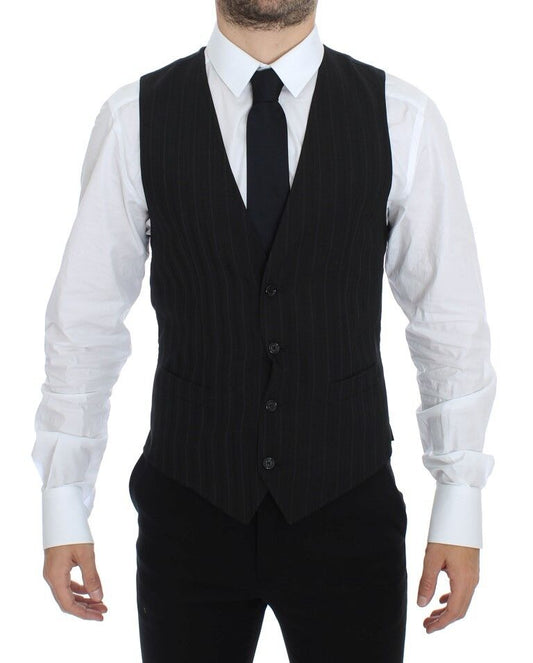 Dolce & Gabbana Black Striped Stretch Dress Vest Gilet Dolce & Gabbana