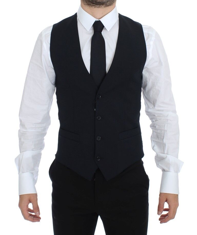 Dolce & Gabbana Blue Wool Formal Dress Vest Gilet Dolce & Gabbana