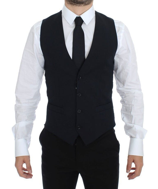 Dolce & Gabbana Blue Wool Formal Dress Vest Gilet Dolce & Gabbana