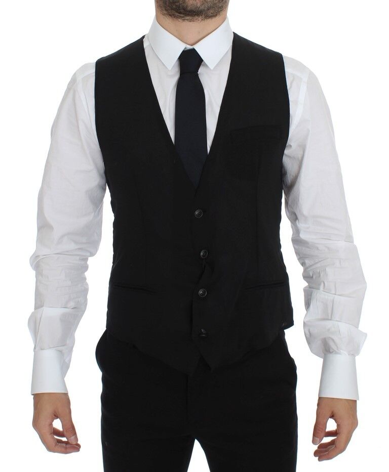 Dolce & Gabbana Black Wool Formal Dress Vest Gilet Jacket Dolce & Gabbana