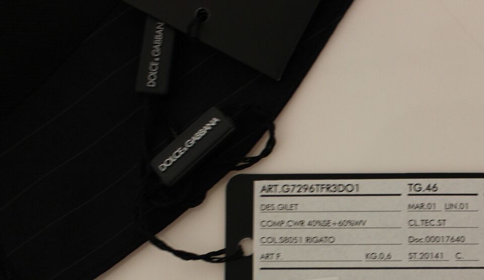 Dolce & Gabbana Black Striped Wool Silk Dress Vest Gilet Dolce & Gabbana