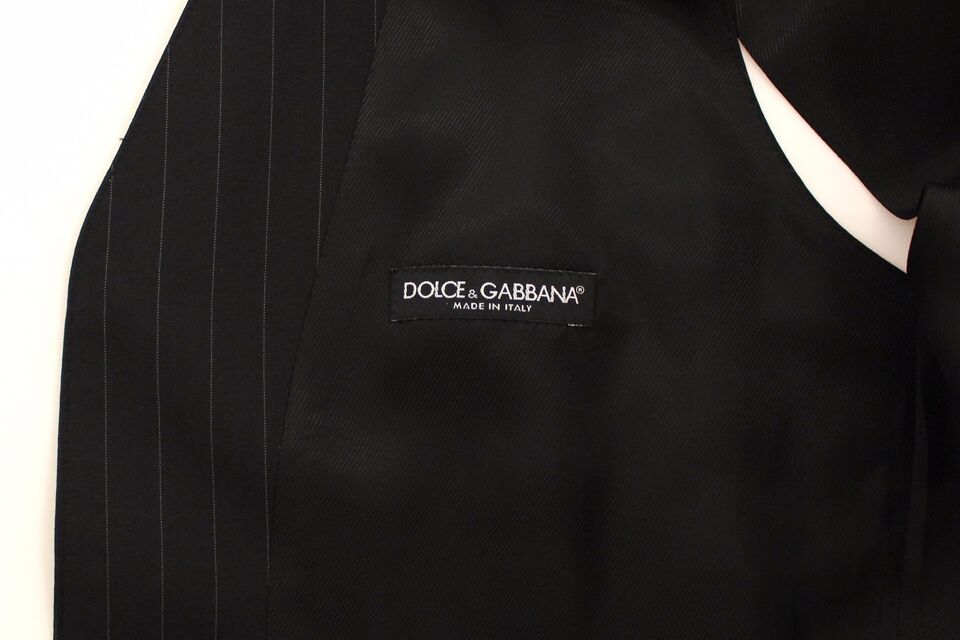 Dolce & Gabbana Black Striped Wool Silk Dress Vest Gilet Dolce & Gabbana