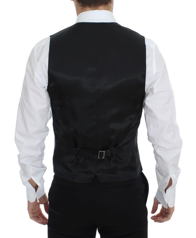 Dolce & Gabbana Black Striped Wool Silk Dress Vest Gilet Dolce & Gabbana