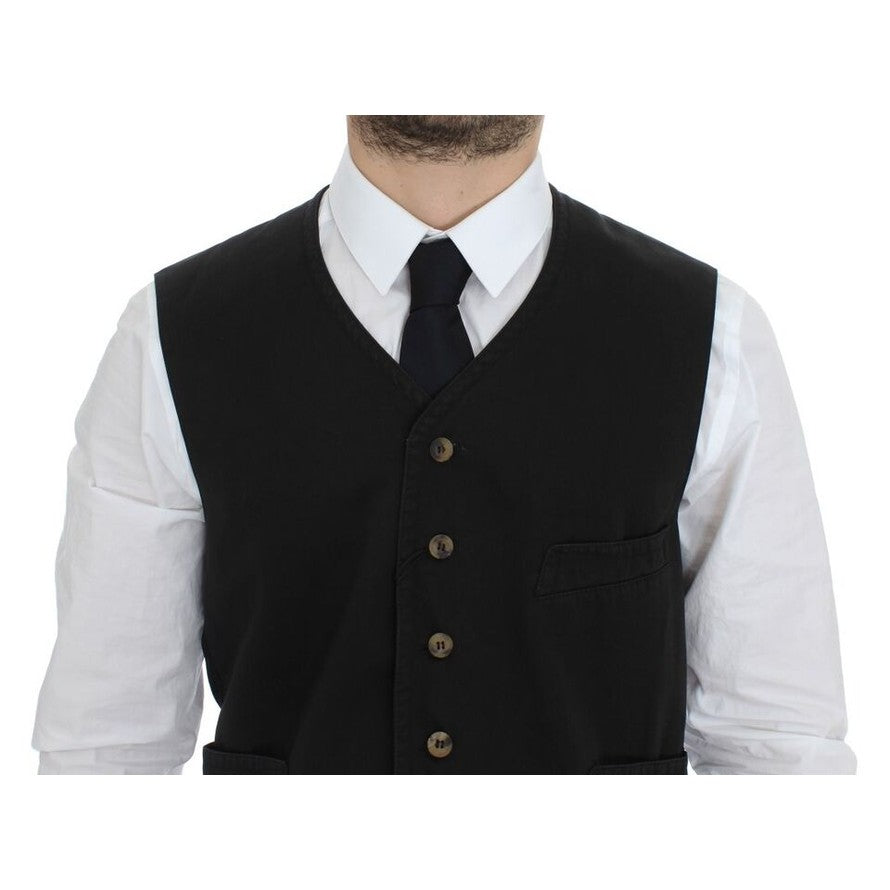 Dolce & Gabbana Black Cotton Blend Dress Vest Gilet Dolce & Gabbana
