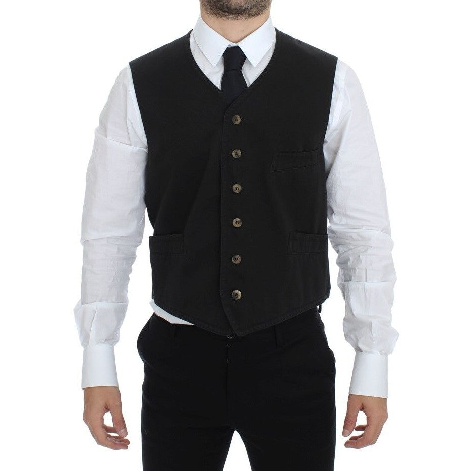 Dolce & Gabbana Black Cotton Blend Dress Vest Gilet Dolce & Gabbana