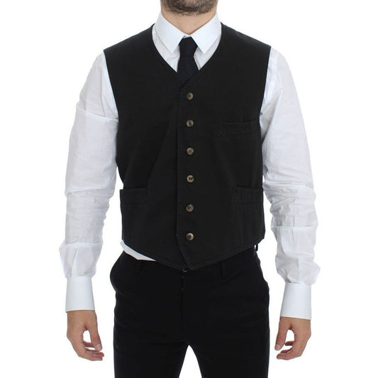 Dolce & Gabbana Black Cotton Blend Dress Vest Gilet Dolce & Gabbana