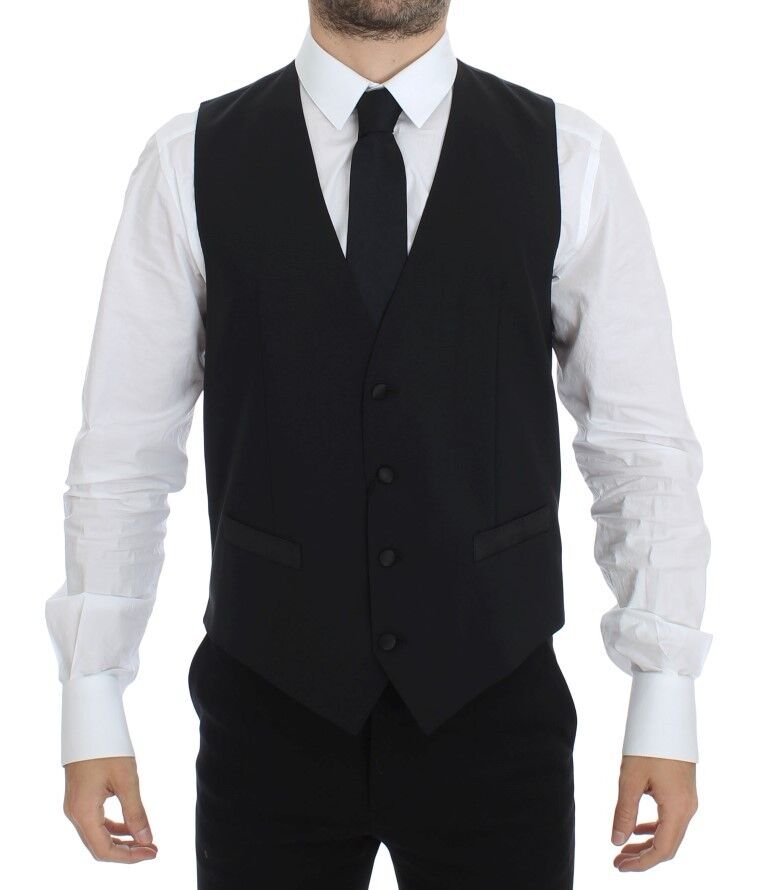 Dolce & Gabbana Black Wool Silk Stretch Dress Vest Blazer Dolce & Gabbana