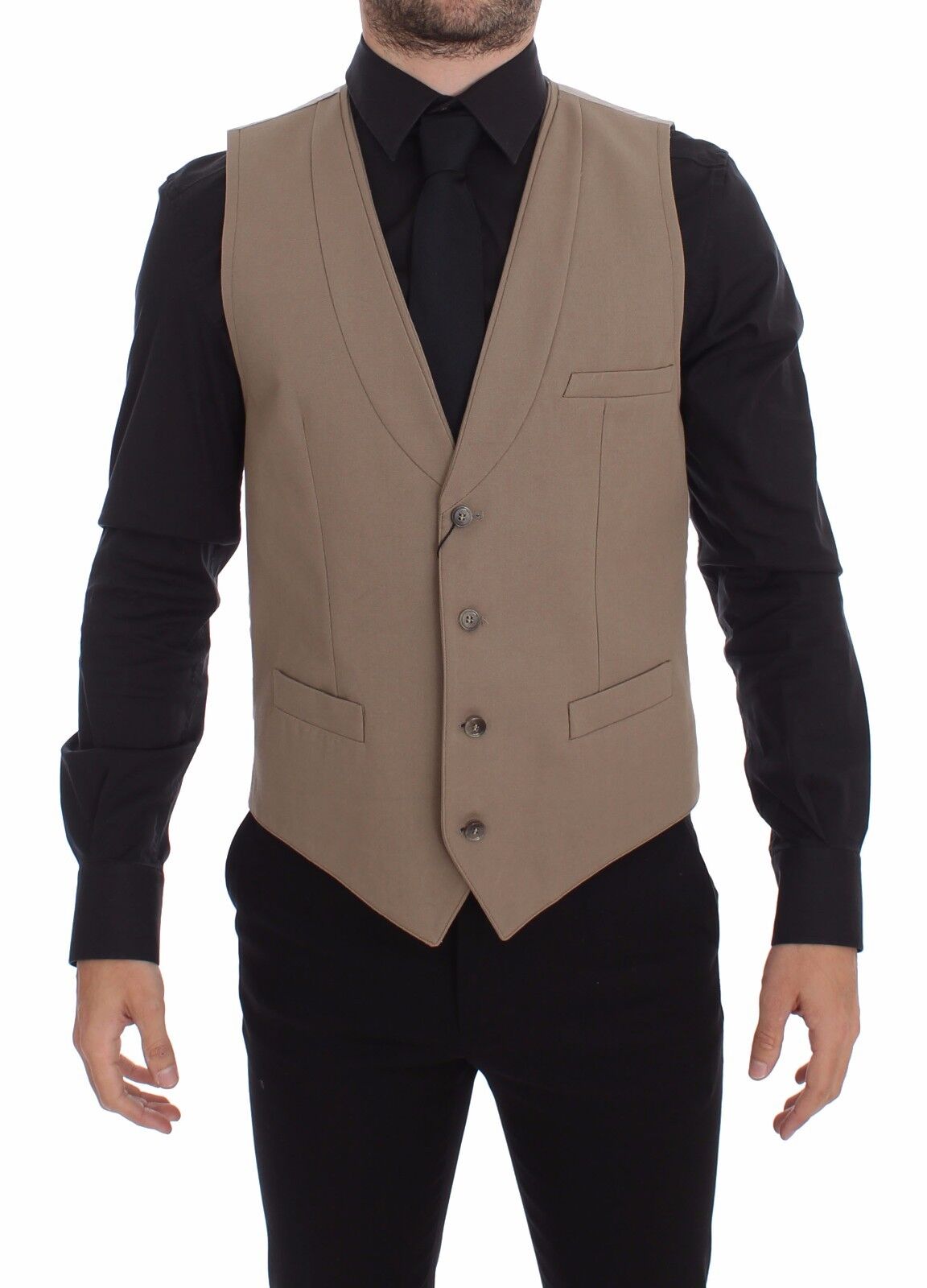 Dolce & Gabbana Beige Cotton Slim Fit Button Front Dress Vest Dolce & Gabbana