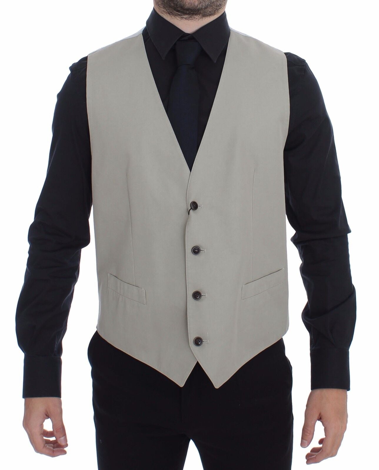 Dolce & Gabbana Beige Cotton Silk Blend Dress Vest Blazer Dolce & Gabbana