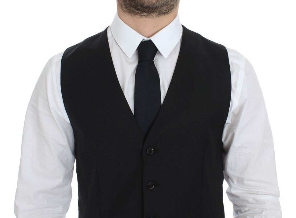 Dolce & Gabbana Black Wool Silk Stretch Dress Vest Blazer Dolce & Gabbana