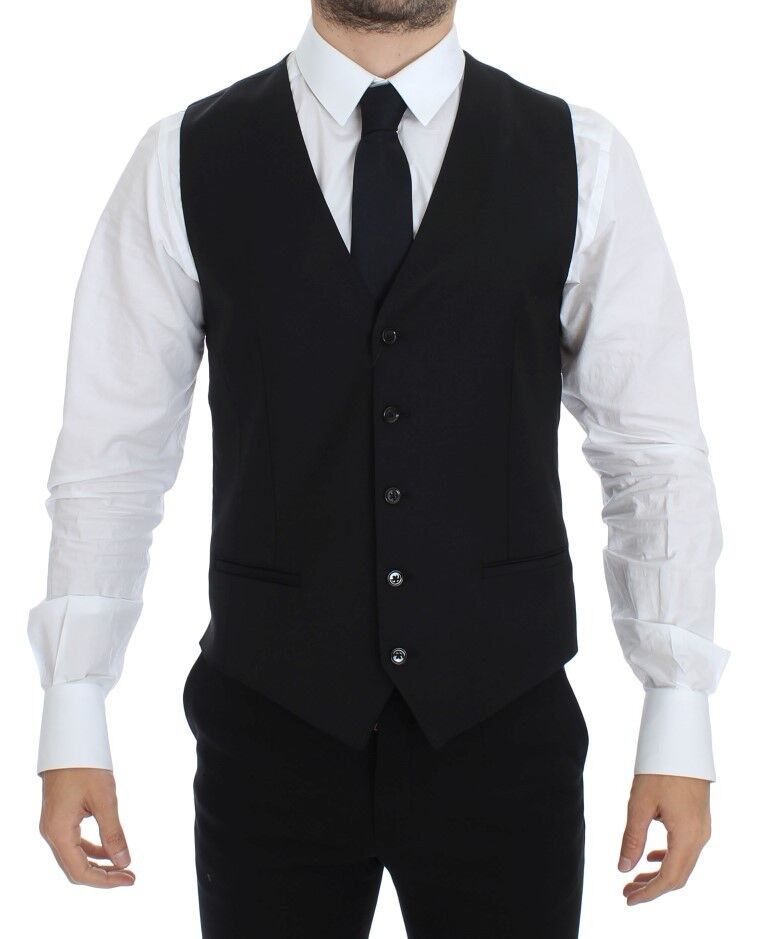Dolce & Gabbana Black Wool Silk Stretch Dress Vest Blazer Dolce & Gabbana