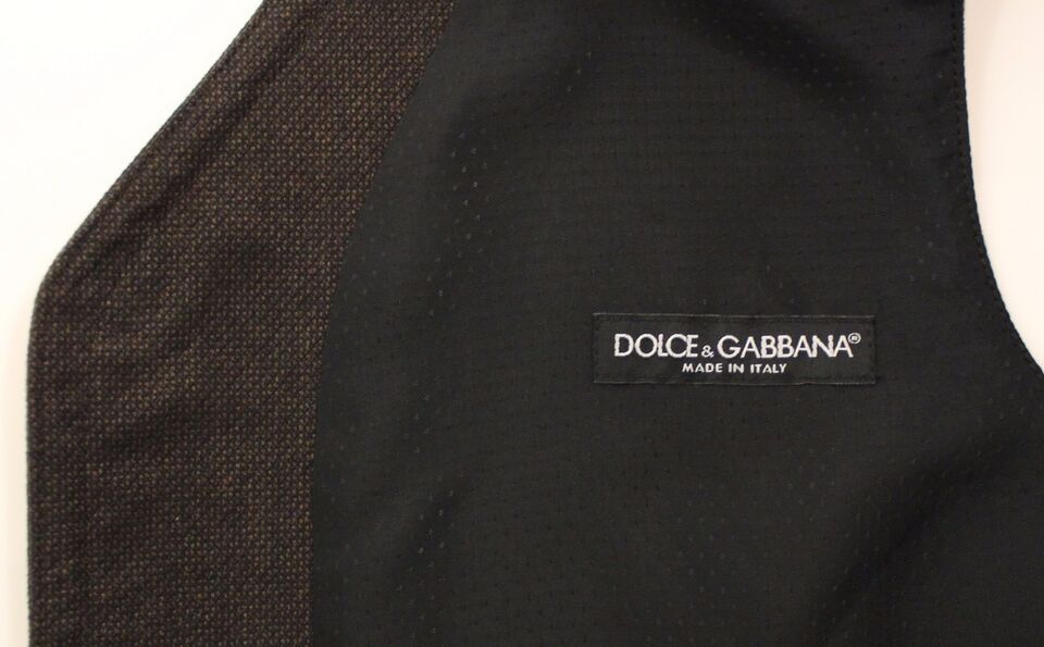 Dolce & Gabbana Brown Cotton Blend Dress Vest Gilet Dolce & Gabbana