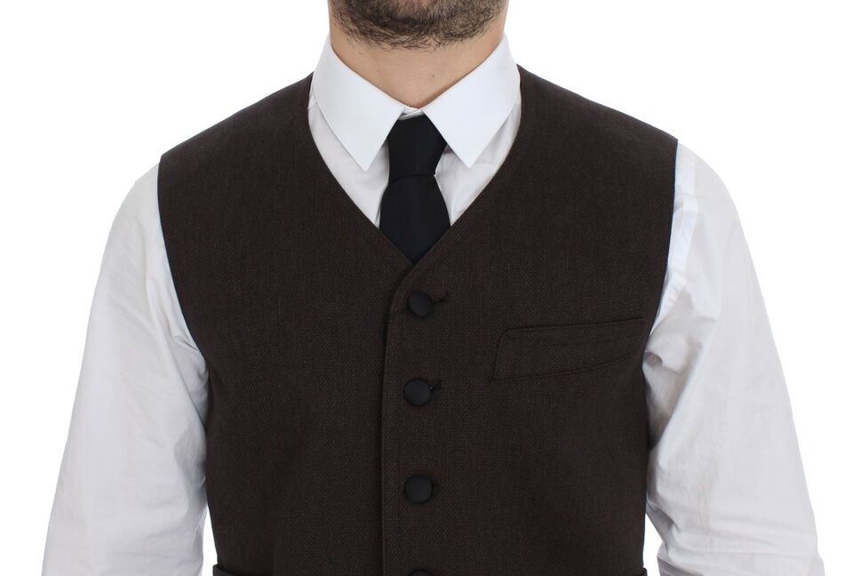 Dolce & Gabbana Brown Cotton Blend Dress Vest Gilet - Eljoys Fashion 