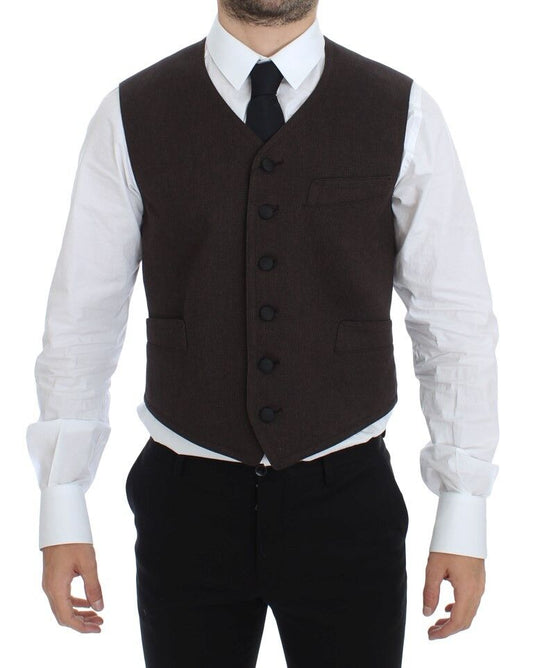 Dolce & Gabbana Brown Cotton Blend Dress Vest Gilet Dolce & Gabbana