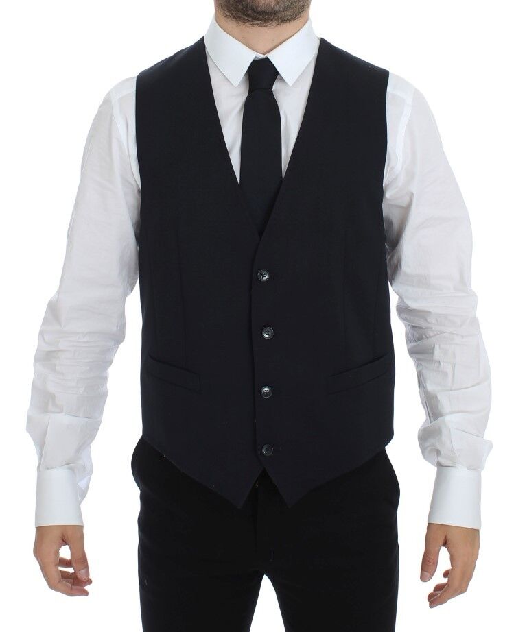 Dolce & Gabbana Blue Cotton Stretch Dress Vest Blazer Dolce & Gabbana
