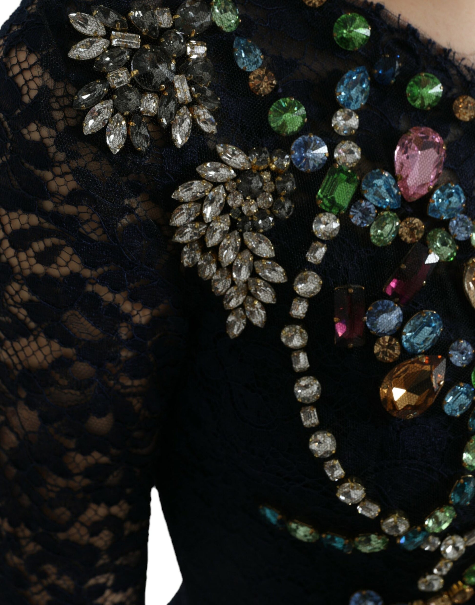 Dolce & Gabbana Blue Crystal Floral Lace Long Gown Dress Dolce & Gabbana